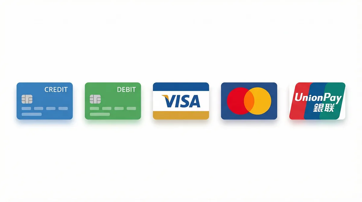 国产视频支持的支付方式图标-信用卡借记卡银联维萨万事达